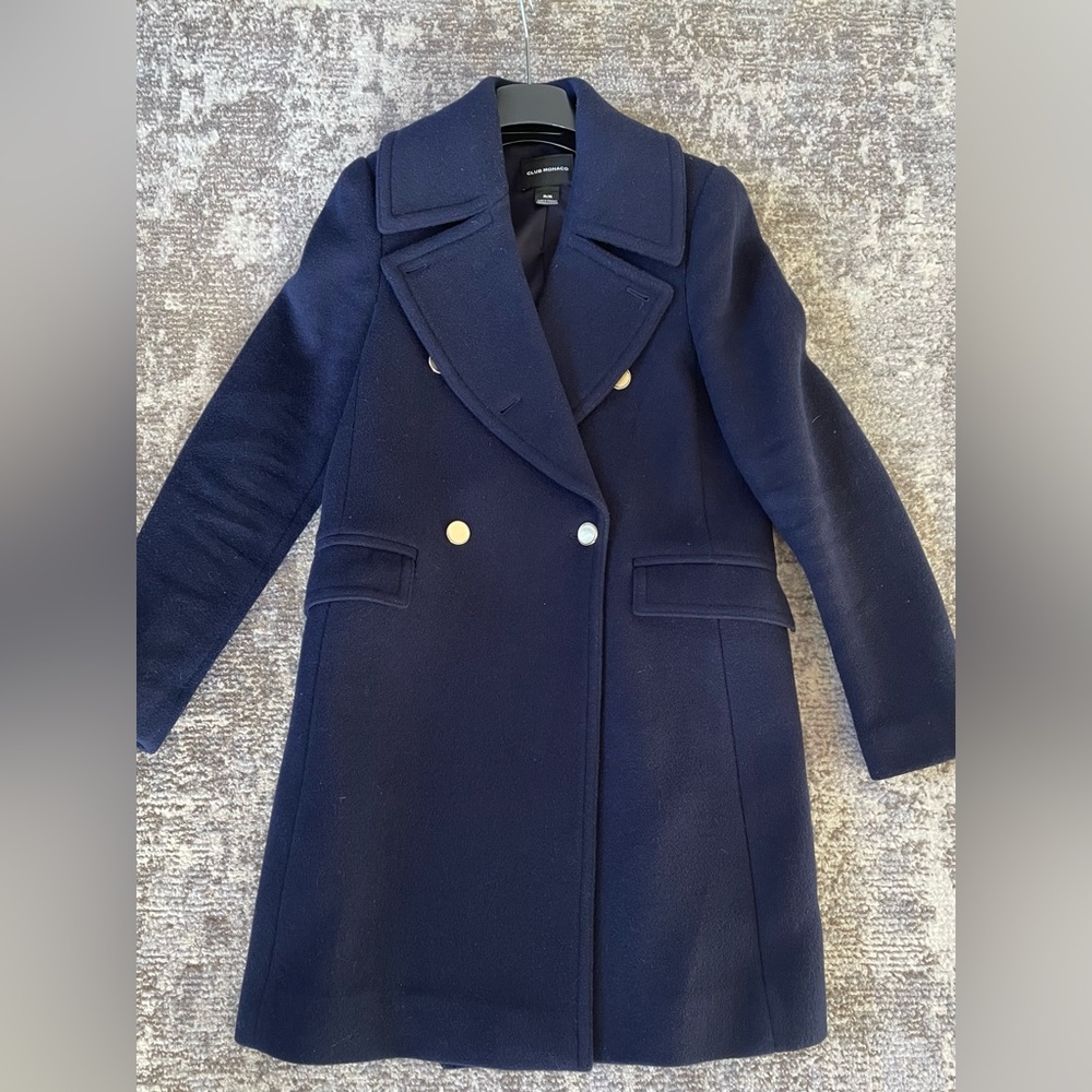 Women wool coat, navy color